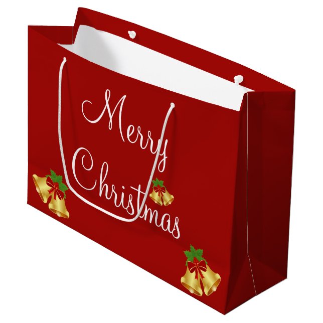 Frohe Weihnachten Red Modern Große Geschenktüte (Vorderseite Schrägansicht)