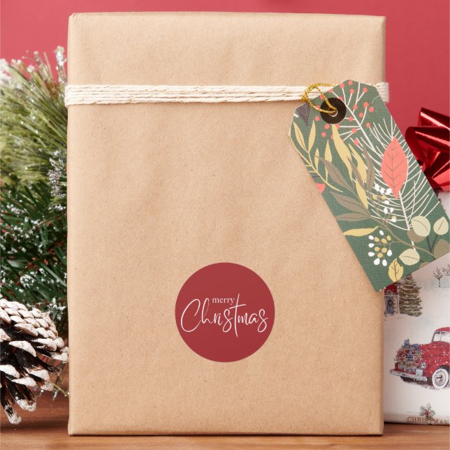 Frohe Weihnachten Red Modern Holiday Runder Aufkleber (Feiertag)