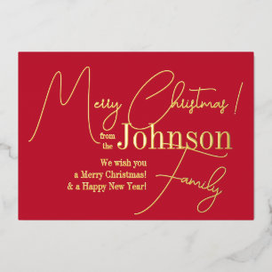 Frohe Weihnachten Red Modern Real Gold Folien Feiertagskarte