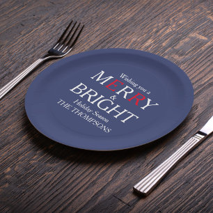Frohe Weihnachten Red Navy Blue Simple Minimalisti Pappteller