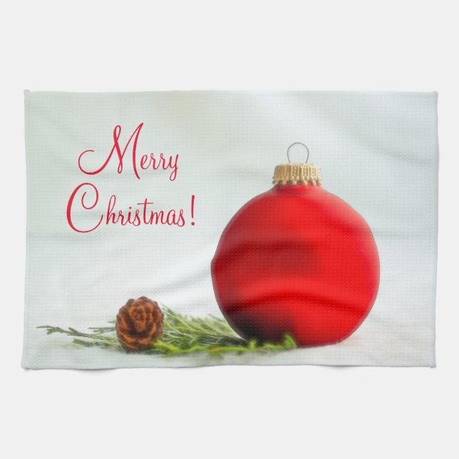 Frohe Weihnachten Red Ornament Küchentücher (Horizontal)
