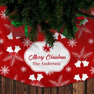 Frohe Weihnachten Red Pattern Weihnachtsglocke Polyester Weihnachtsbaumdecke