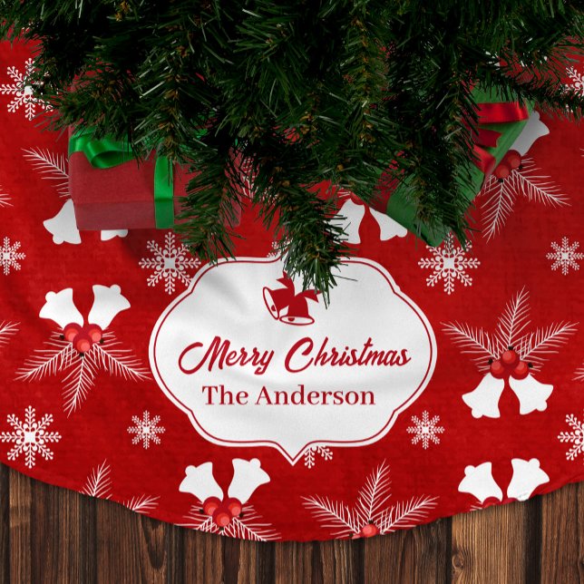 Frohe Weihnachten Red Pattern Weihnachtsglocke Polyester Weihnachtsbaumdecke (Von Creator hochgeladen)