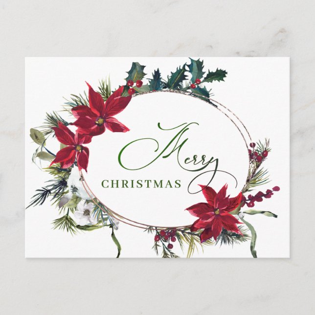 Frohe Weihnachten Red Poinsettia Corporate Gruß Postkarte (Vorderseite)
