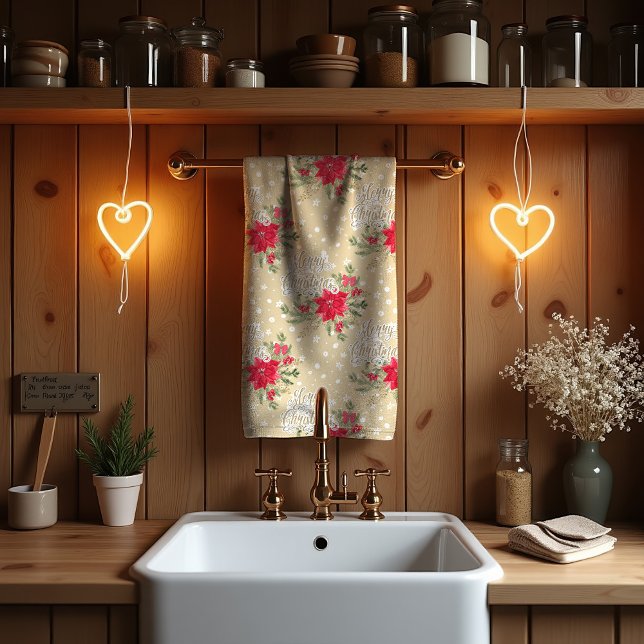 Frohe Weihnachten Red Poinsettia Geschirrtuch (Von Creator hochgeladen)