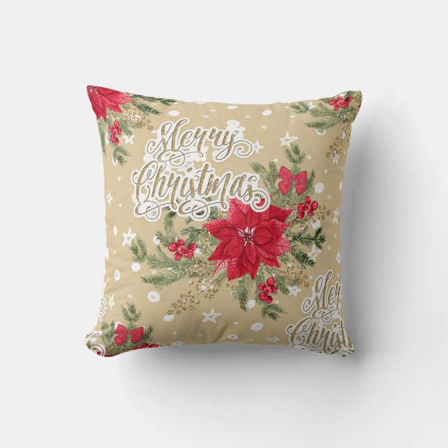 Frohe Weihnachten Red Poinsettia Kissen (Vorderseite)