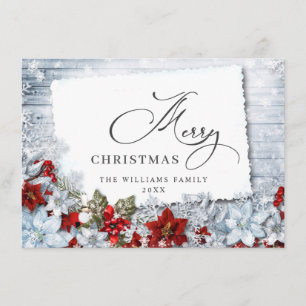 Frohe Weihnachten Red Poinsettia Rustic Wood