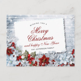 Frohe Weihnachten Red Poinsettia Rustikaler Urlaub Postkarte