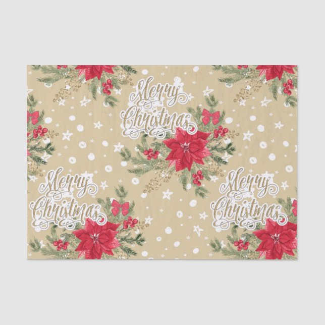 Frohe Weihnachten Red Poinsettia Seidenpapier (Vorderseite)