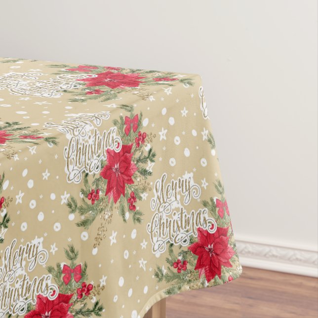 Frohe Weihnachten Red Poinsettia Tischdecke (Beispiel)