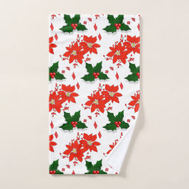 Frohe Weihnachten Red Poinsettia und Holly Blätter Handtuch