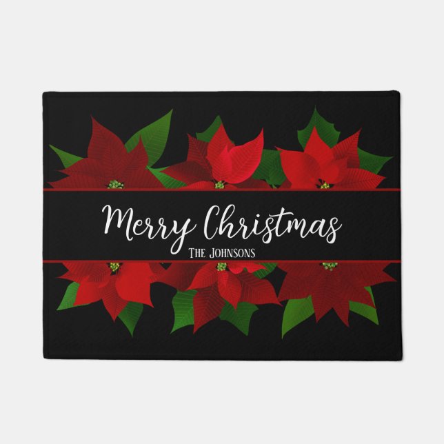 Frohe Weihnachten Red Poinsettias Fußmatte (Vorderseite)