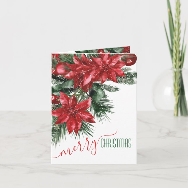 Frohe Weihnachten Red Poinsettias Pine Bough (Vorderseite)