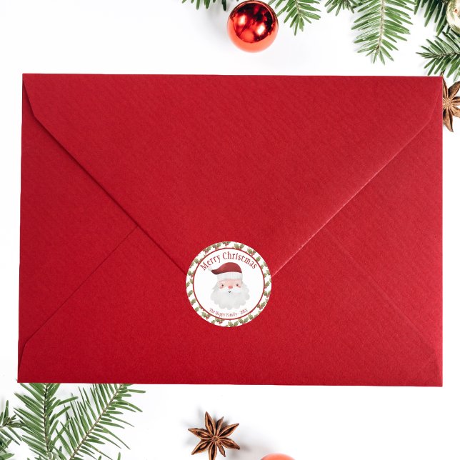 Frohe Weihnachten Red Santa Claus Runder Aufkleber (Christmas Santa Claus Sticker the you can easily personilze.)