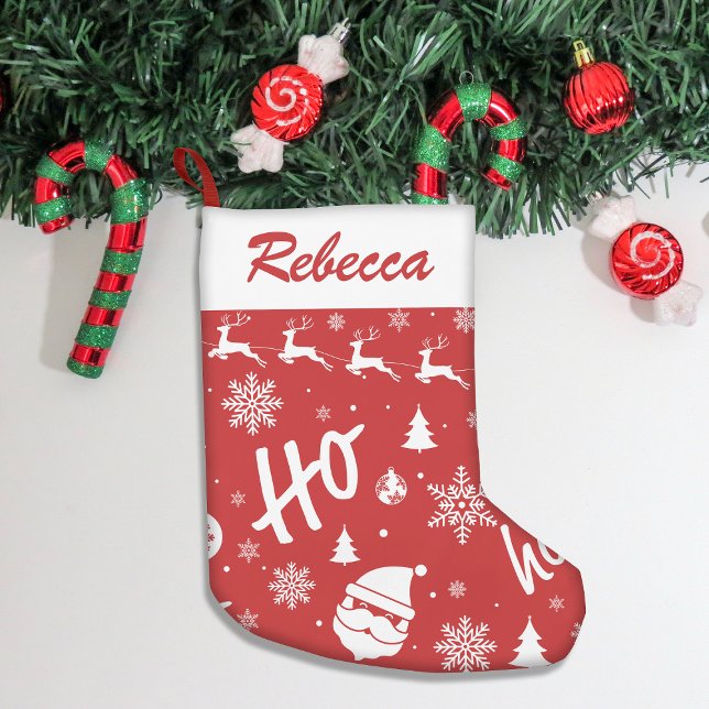 Frohe Weihnachten Red Santa Pattern Kleiner Weihnachtsstrumpf (Add festive charm to your home with our stylish Christmas stockings, perfect for gifts & cozy decor!)