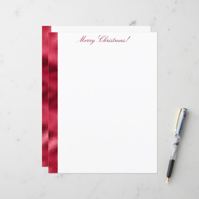 Frohe Weihnachten Red Satin Chic Metallic Stationa (Vorderseite/Rückseite Beispiel)