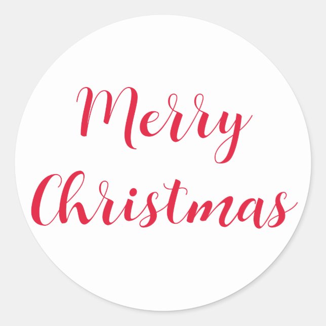 Frohe Weihnachten Red Script Simple White Runder Aufkleber (Vorderseite)