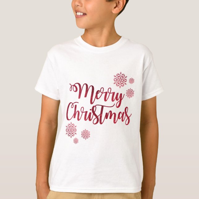 Frohe Weihnachten Red Snowflake Typografie T-Shirt (Vorderseite)