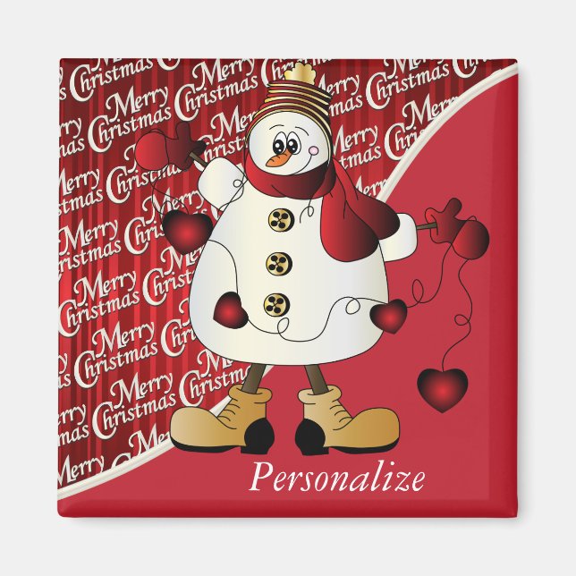 Frohe Weihnachten Red Snowman Magnet (Vorne)