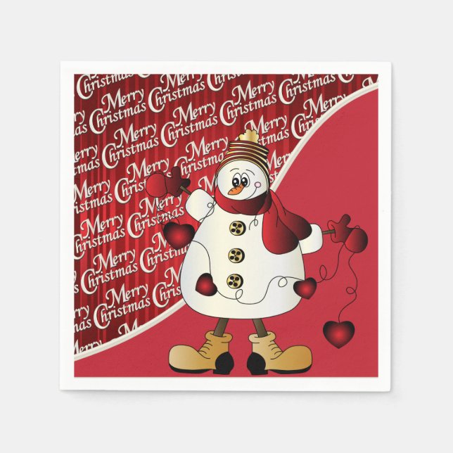 Frohe Weihnachten Red Snowman Serviette (Vorderseite)