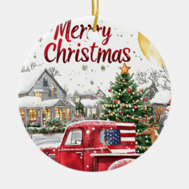 Frohe Weihnachten Red Truck Holiday Ornament