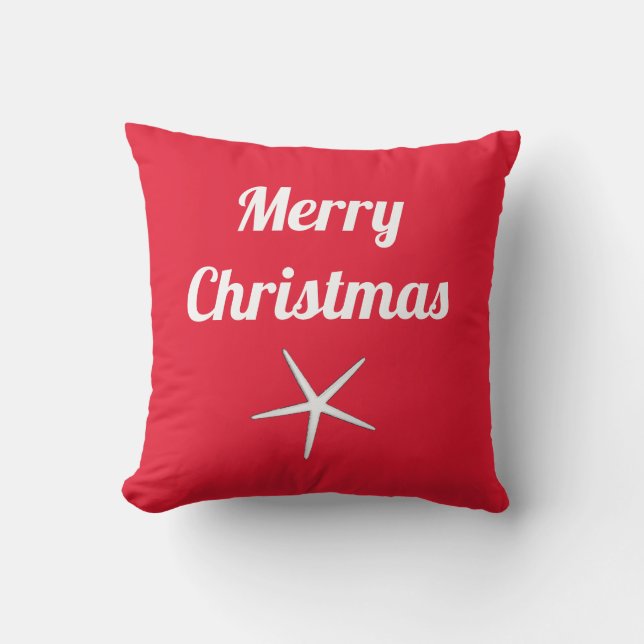 Frohe Weihnachten Red White Nautical Starfish Gesc Kissen (Vorderseite)