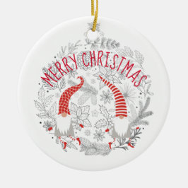 Frohe Weihnachten Red White Personalisiert Gnomes Keramik Ornament