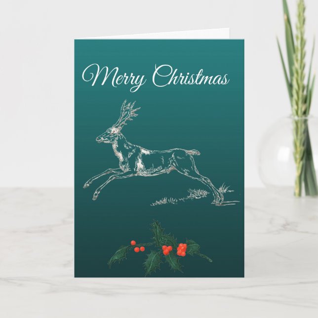 Frohe Weihnachten Reindeer & Mistletoe Karte (Vorderseite)