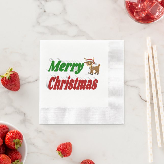 Frohe Weihnachten Reindeer rot grüne Typografie Serviette (Beispiel)
