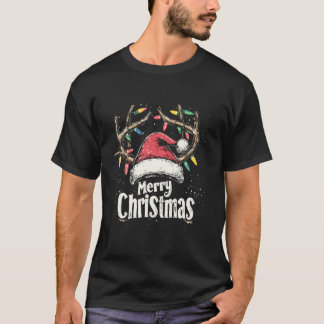 Frohe Weihnachten Reindeer Rote Weihnachtsmannmütz T-Shirt