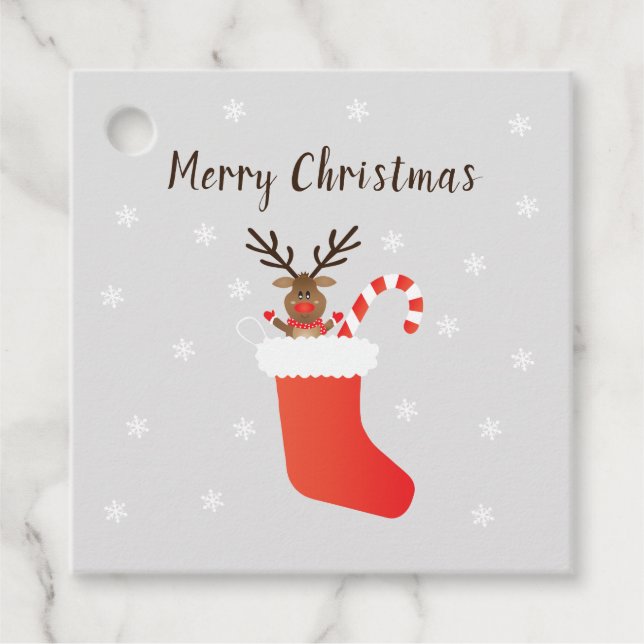 Frohe Weihnachten Reindeer Strumpf Candy Cane Geschenkanhänger (Vorderseite)