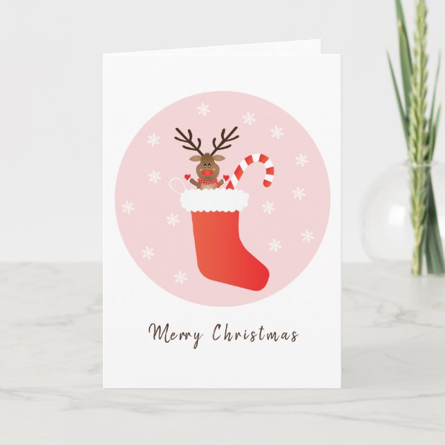 Frohe Weihnachten Reindeer Strumpf Candy Cane Karte (Vorderseite)