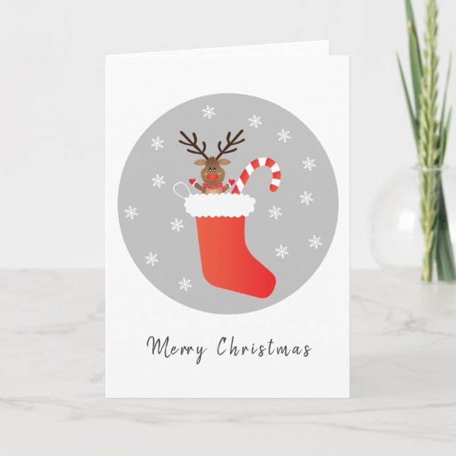 Frohe Weihnachten Reindeer Strumpf Candy Cane Karte (Vorderseite)