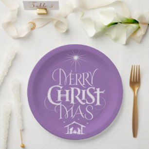 Frohe Weihnachten Religiöse Kalligrafie Chalk Lila Pappteller