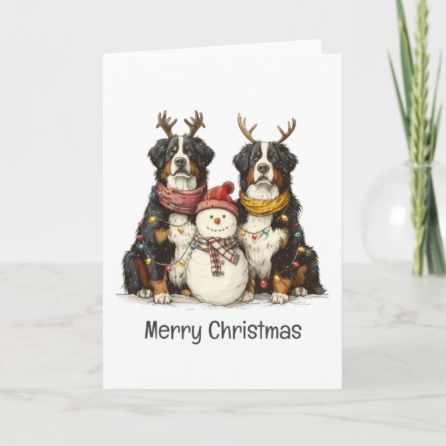 Frohe Weihnachten Rentier Bernese Mountain Hunde (Vorderseite)