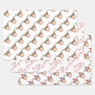 Frohe Weihnachten Rentier Geschenkpapier Bogen Set