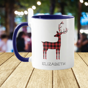 Frohe Weihnachten Rentier Karo Geschenk Blau Kaffe Tasse