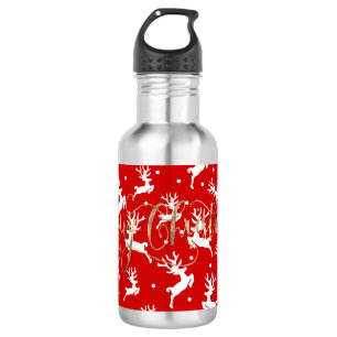 Frohe Weihnachten Rentiere Rot Edelstahlflasche