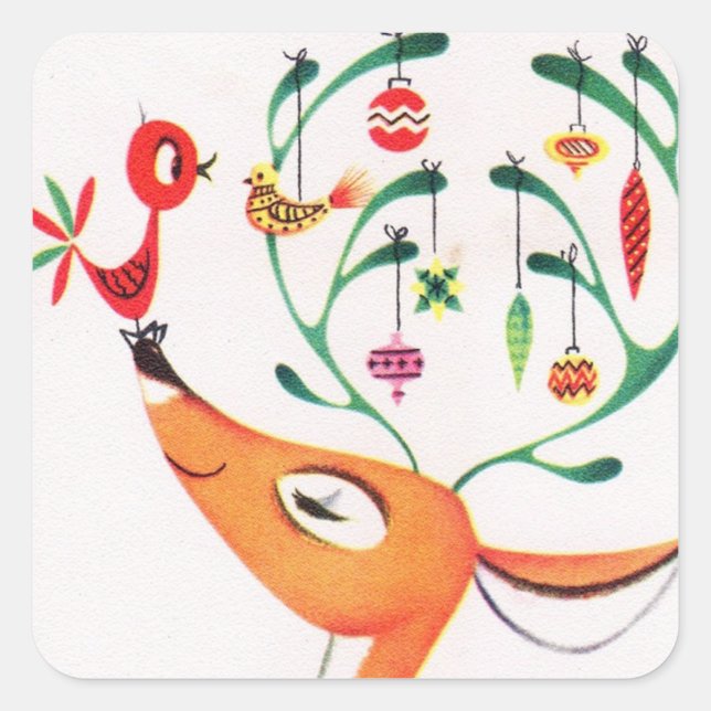 Frohe Weihnachten | Retro Decorator Quadratischer Aufkleber (Vorderseite)