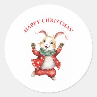 FROHE WEIHNACHTEN RETRO-HASEN-STICKER RUNDER AUFKLEBER