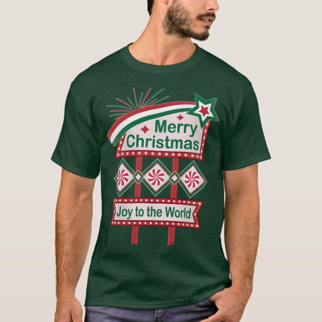 Frohe Weihnachten Retro Marquee - Freude für die W T-Shirt (Vorderseite)