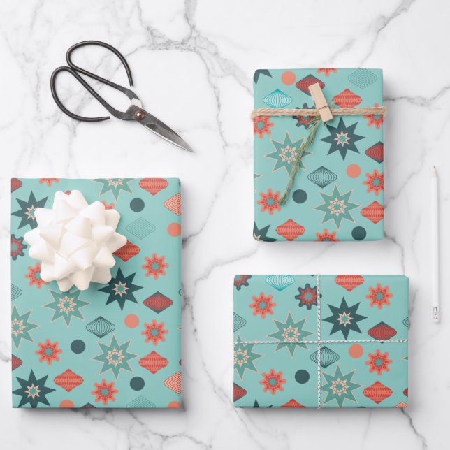 Frohe Weihnachten Retro Mitte Jahrhundert Moderne Geschenkpapier Set (Vorderseite)