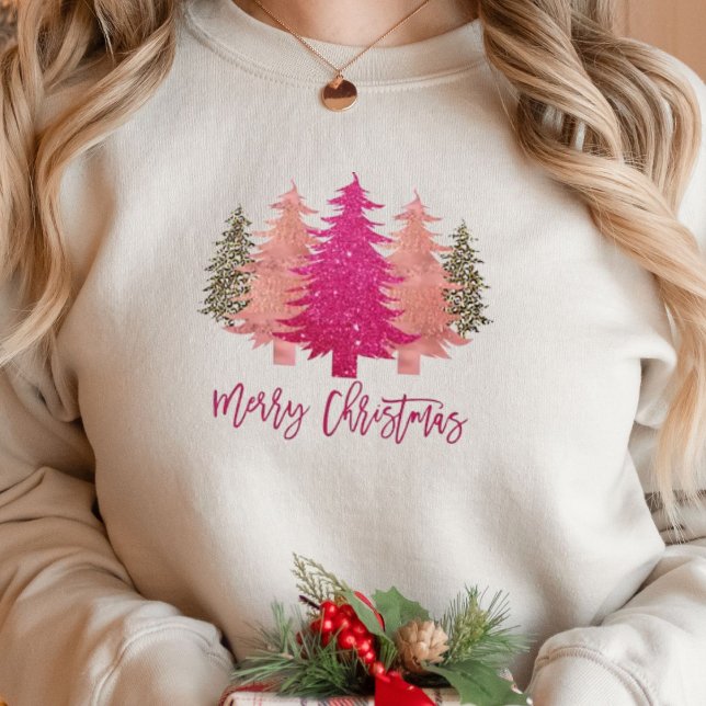 Frohe Weihnachten Retro Pink Weihnachtsbaumen T -  T-Shirt (Von Creator hochgeladen)