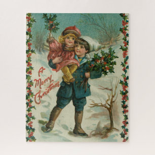Frohe Weihnachten - Retro-Postkarte, Kinder, Stech