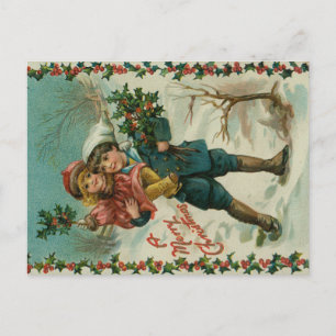 Frohe Weihnachten - Retro-Postkarte, Kinder, Stech Postkarte