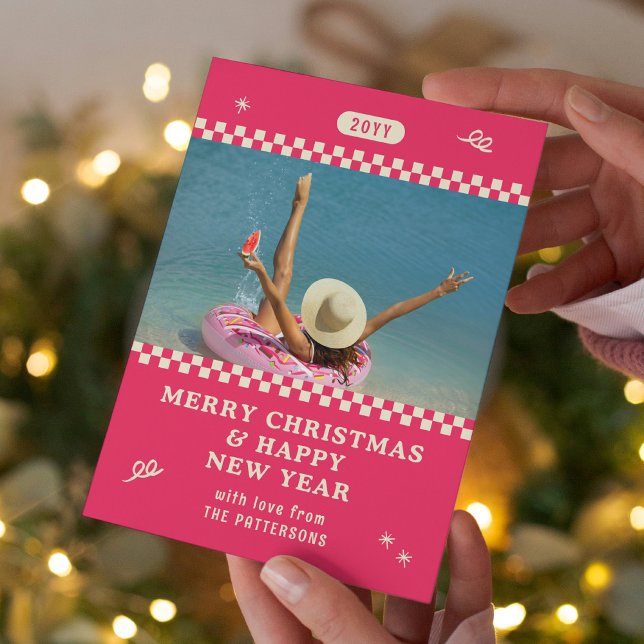 Frohe Weihnachten Retro Rosa Foto Personalisiert (Von Creator hochgeladen)
