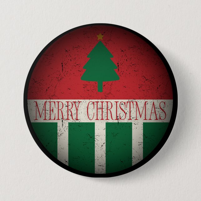 Frohe Weihnachten Retro Rot Grün Button (Vorderseite)