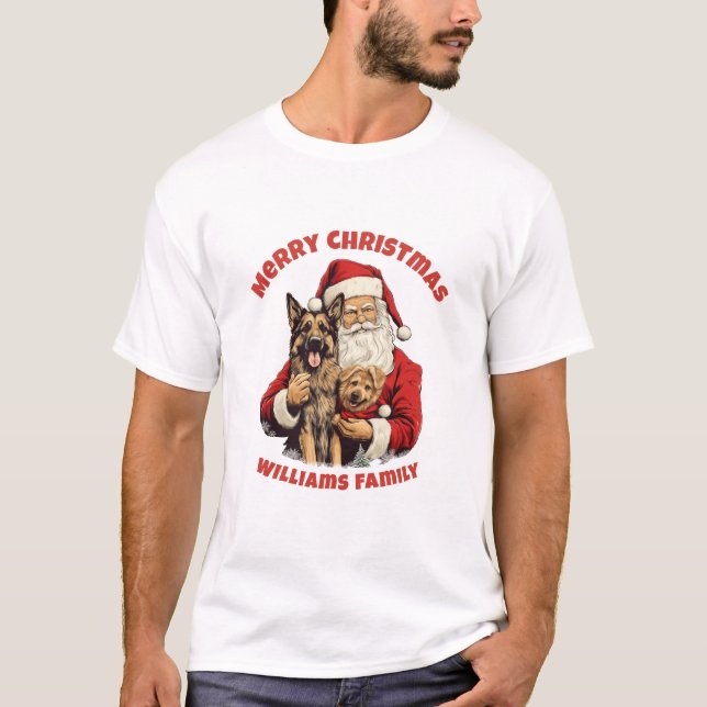 Frohe Weihnachten Retro Santa Claus German Shepher T-Shirt (Vorderseite)