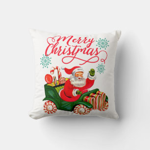 Frohe Weihnachten Retro Santa Claus in Candy Car Kissen