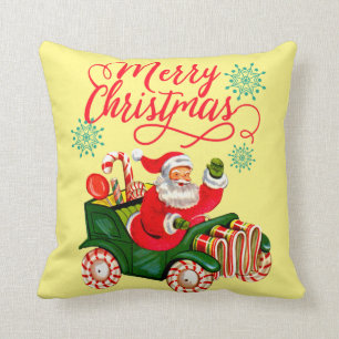 Frohe Weihnachten Retro Santa Claus in Candy Car Kissen